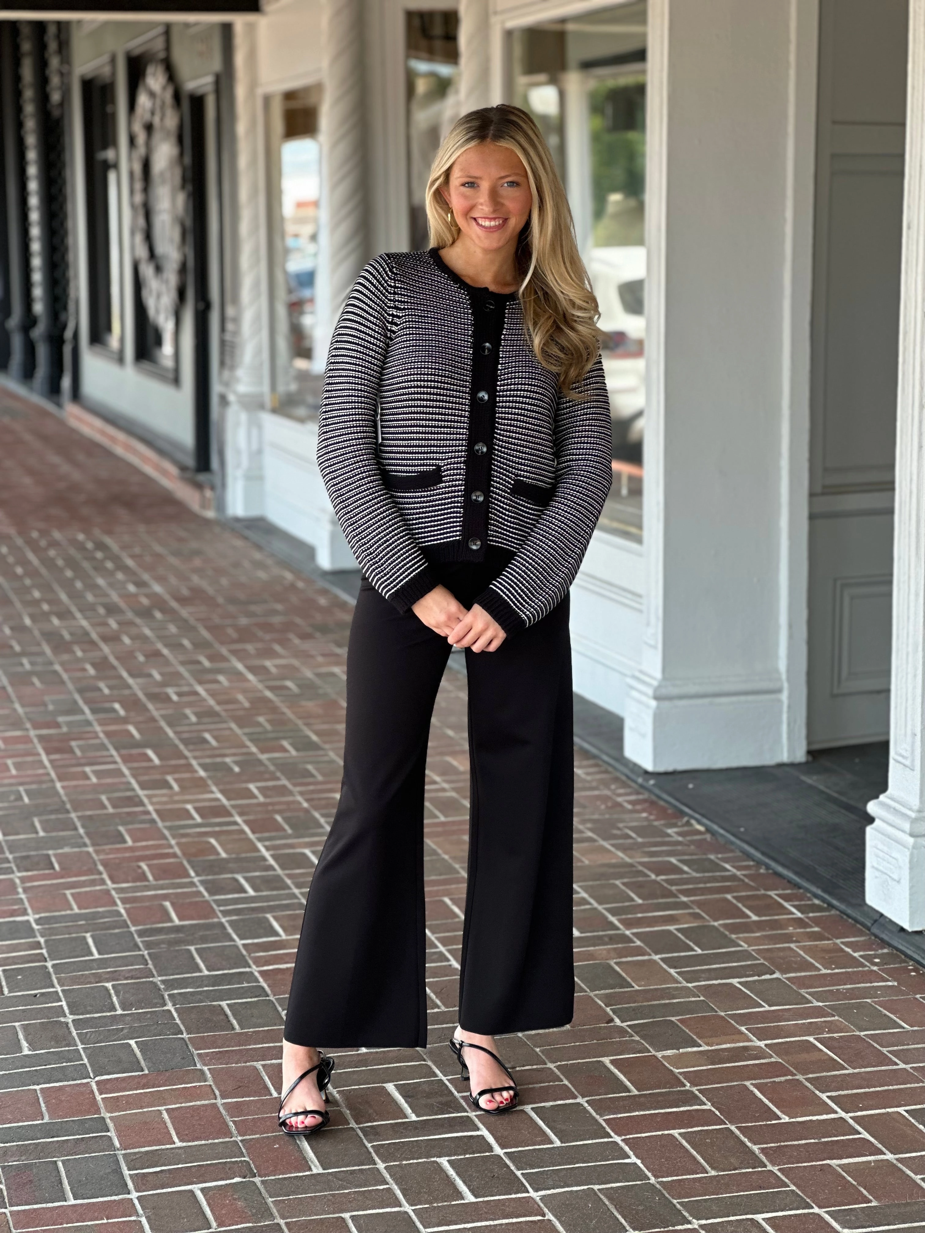 ZipperedPockets Michael Stars Kaden Crewneck Cardigan in Black/Ivory