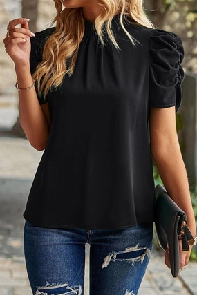 DRAPED SLEEVE JEWEL NECK CASUAL TOP Casual Long Sleeve Loose Sweater