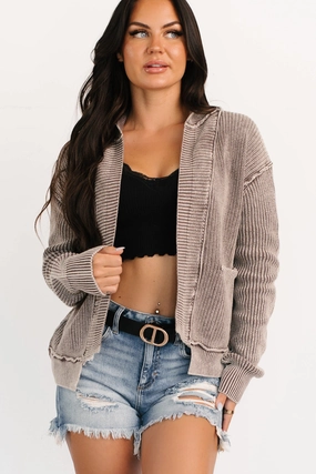Hypoallergenic Inner Layer Dream Wear Zenana Washed Knit Cardigan (Mocha)