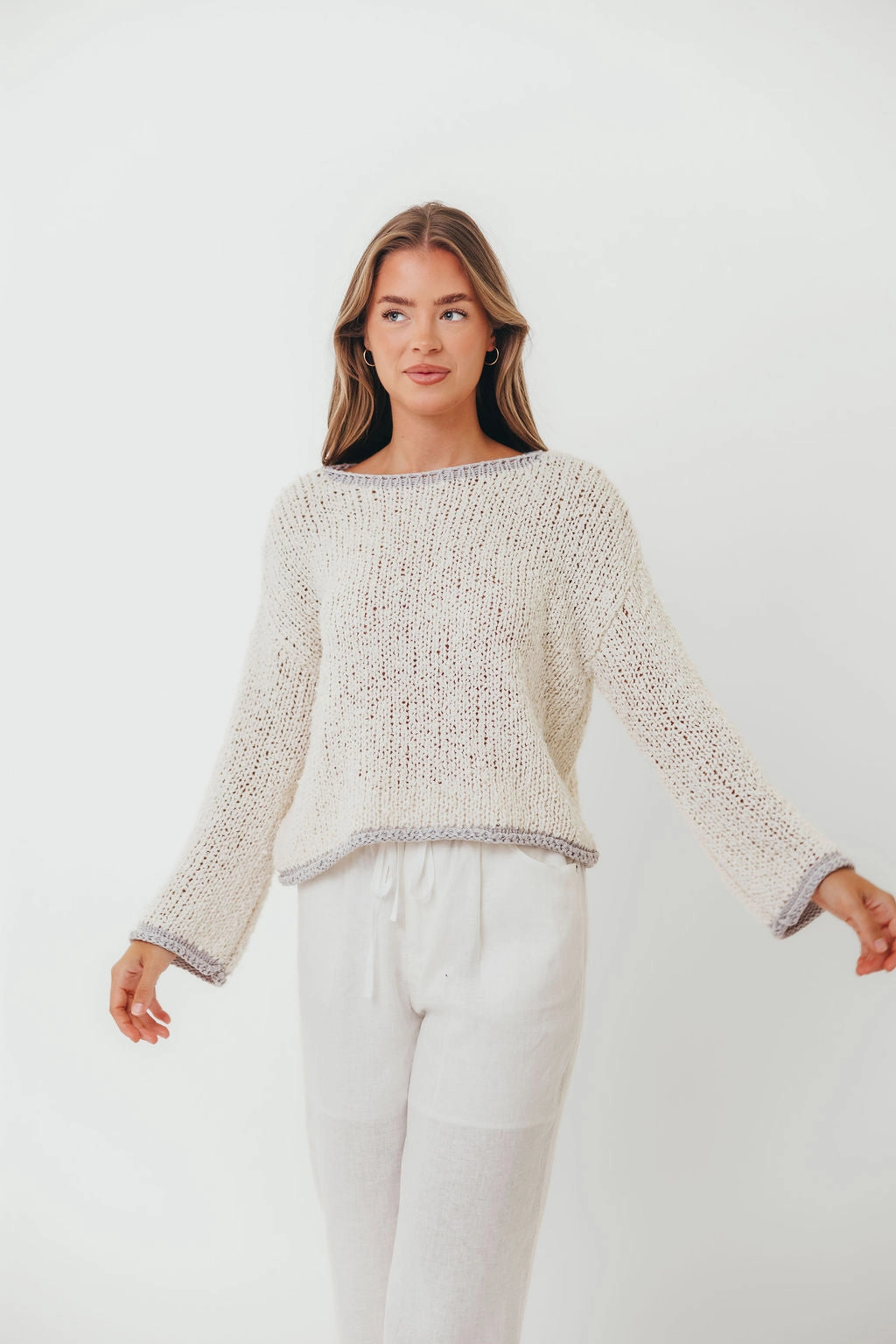 Dreamscape Sweater in Ivory Grey ContrastTipping Summer Wardrobe