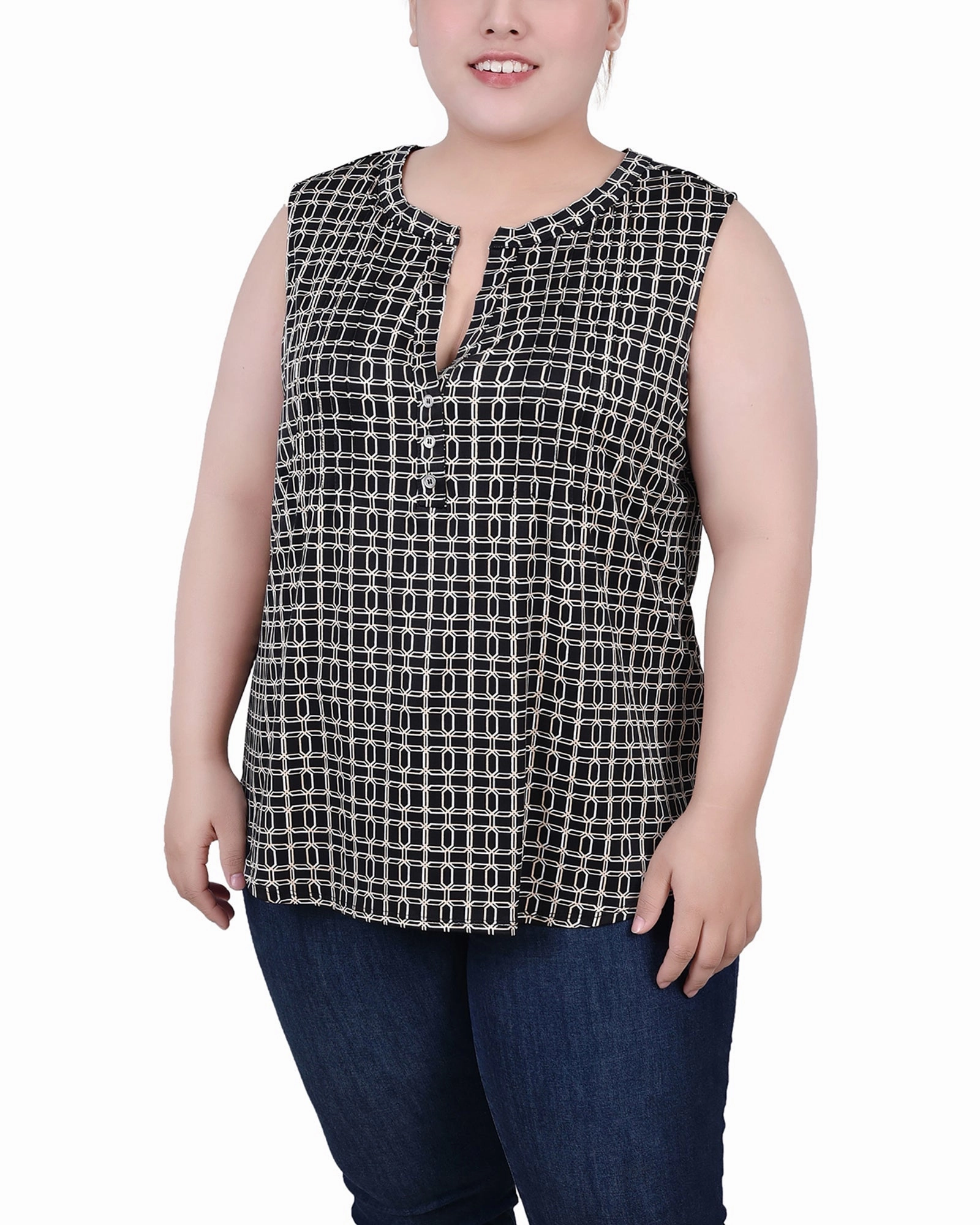 Moisture Management Fabric Thermochromic Color Shift Tech Plus Size Sleeveless Knit Y Neck Top