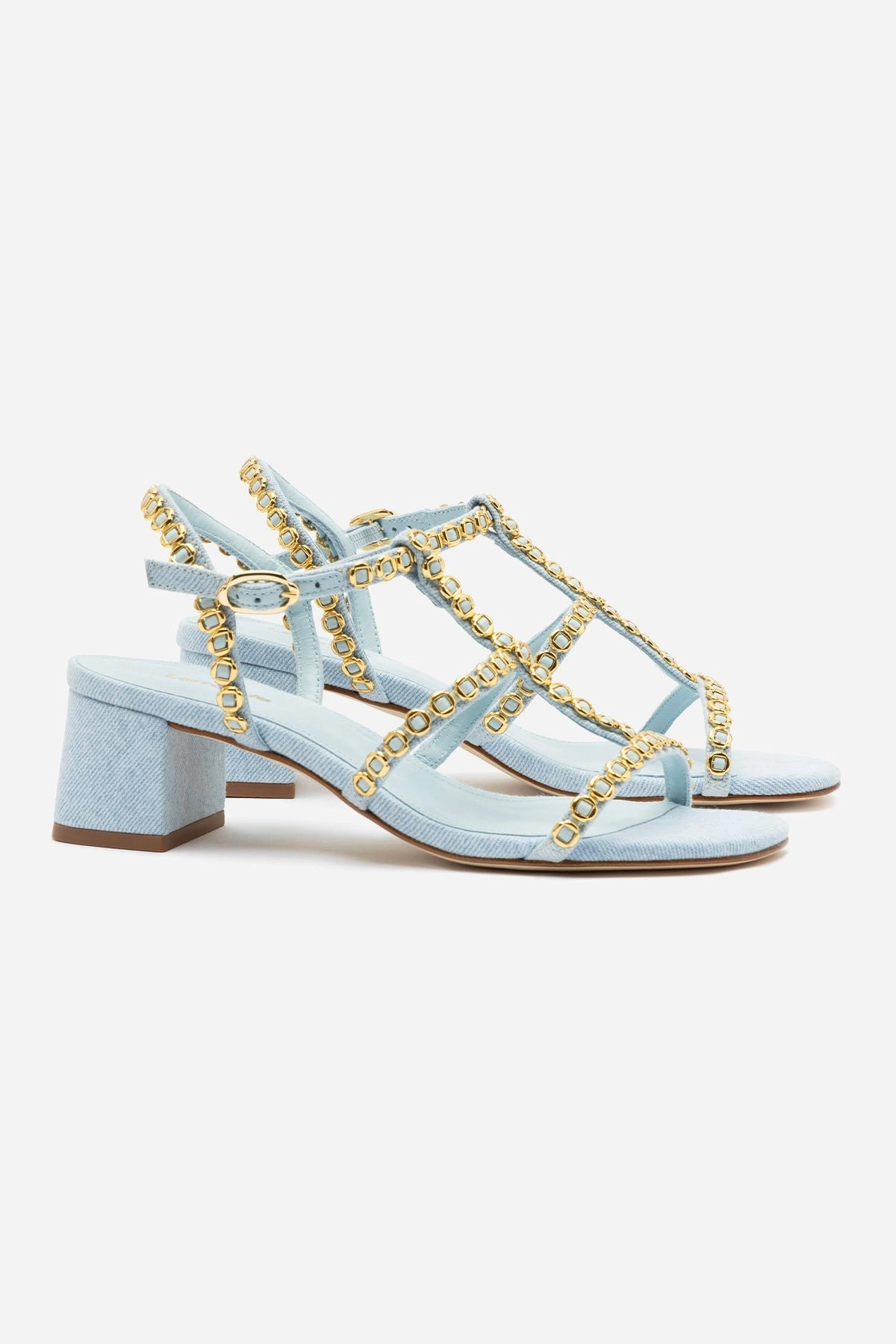 Milanina Block Sandal In Maya Denim Contoured Arch Bridge Heat Free