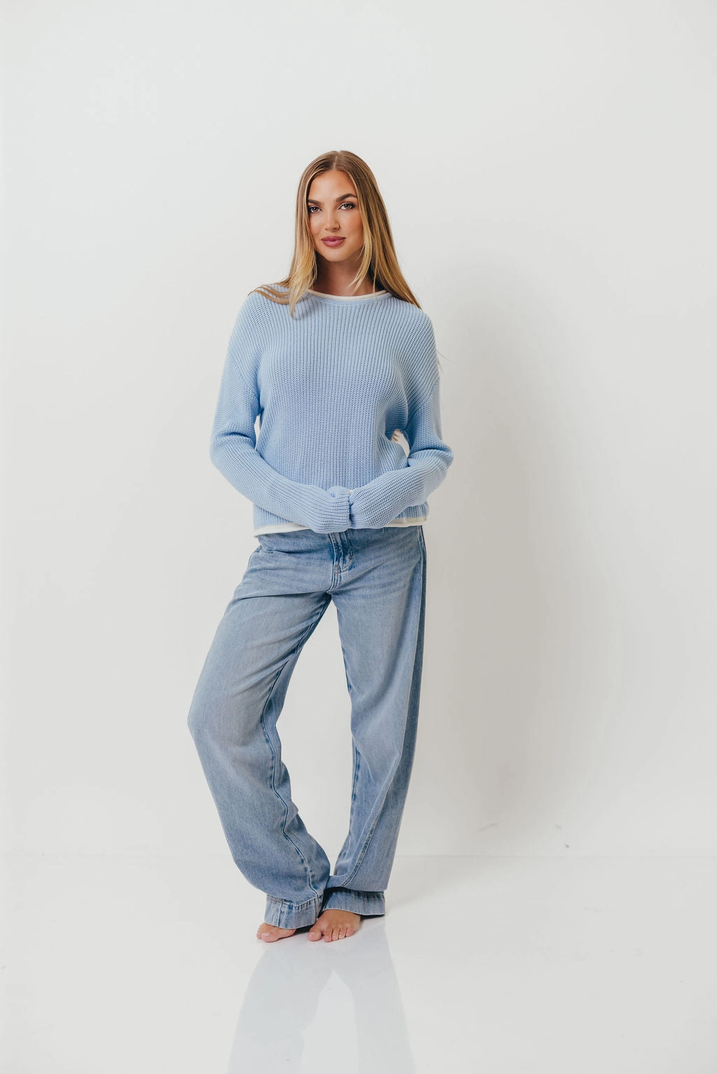 slim fit Ronnie Contrast Knit Sweater in Sky/White