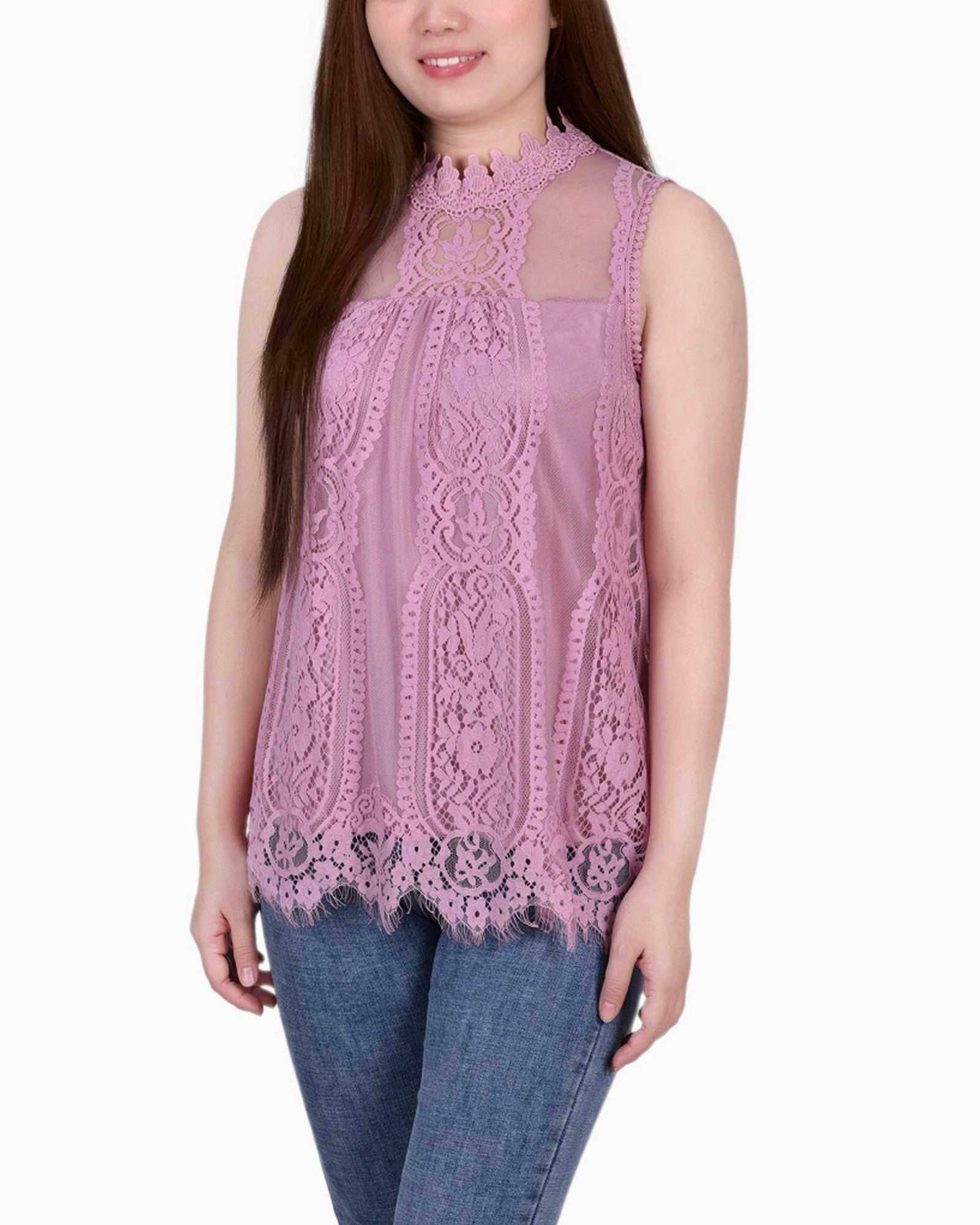 Thermal Insulation Tech Sleeveless Mock Neck Lace Top