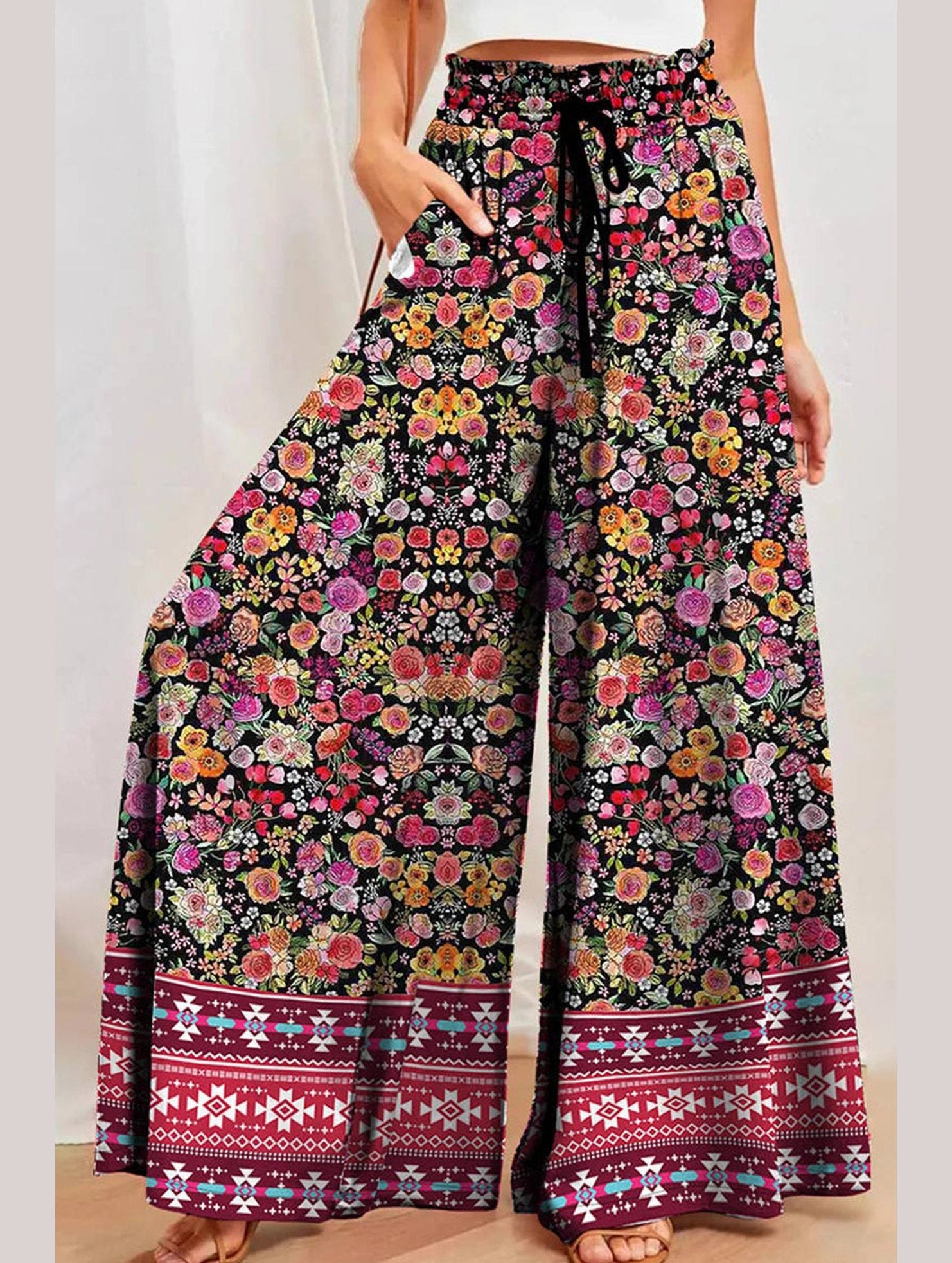 CASUAL PRINTED LACE-UP PANTS_CWBLP0633 Comfy Ease Easy Motion