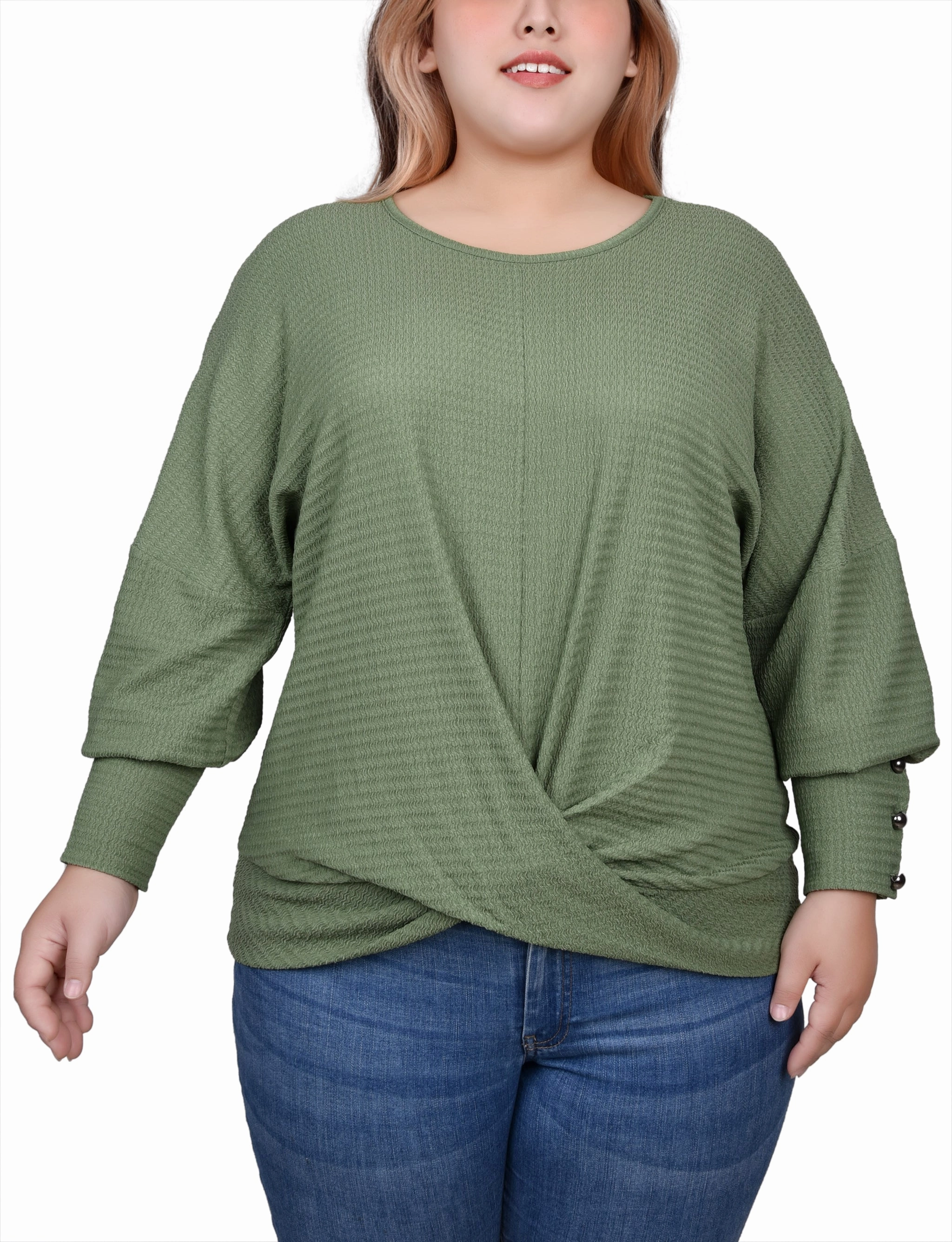 Basic Sweatshirt Textured Weave Pattern Plus Size Long Sleeve Textured Knit Top