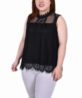 Plus Size Sleeveless Mock Neck Lace Top Minimalist Design Elegant Cut