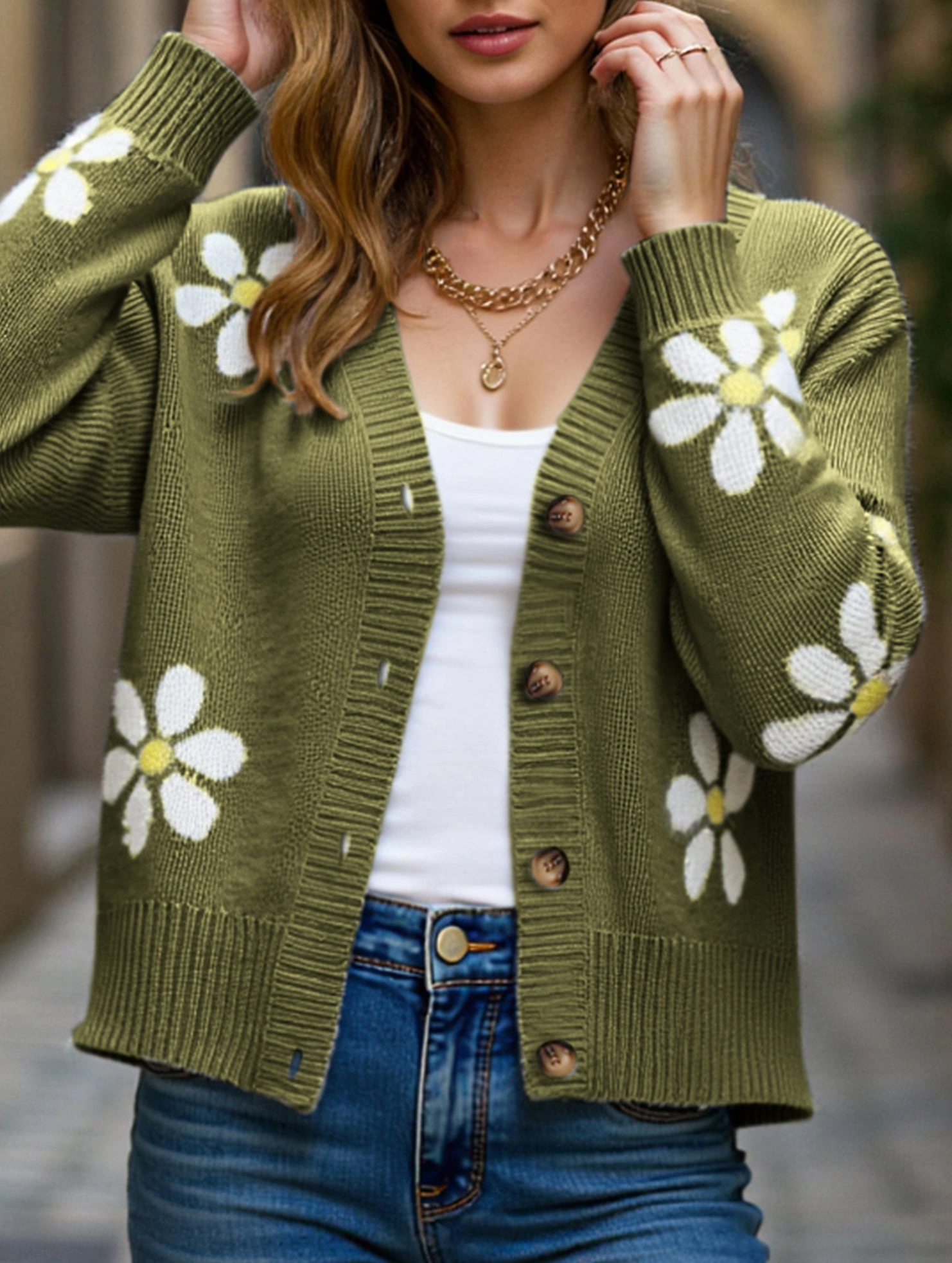 Fall Floral Button Varsity Sweater Jacket AllDay Comfort Design