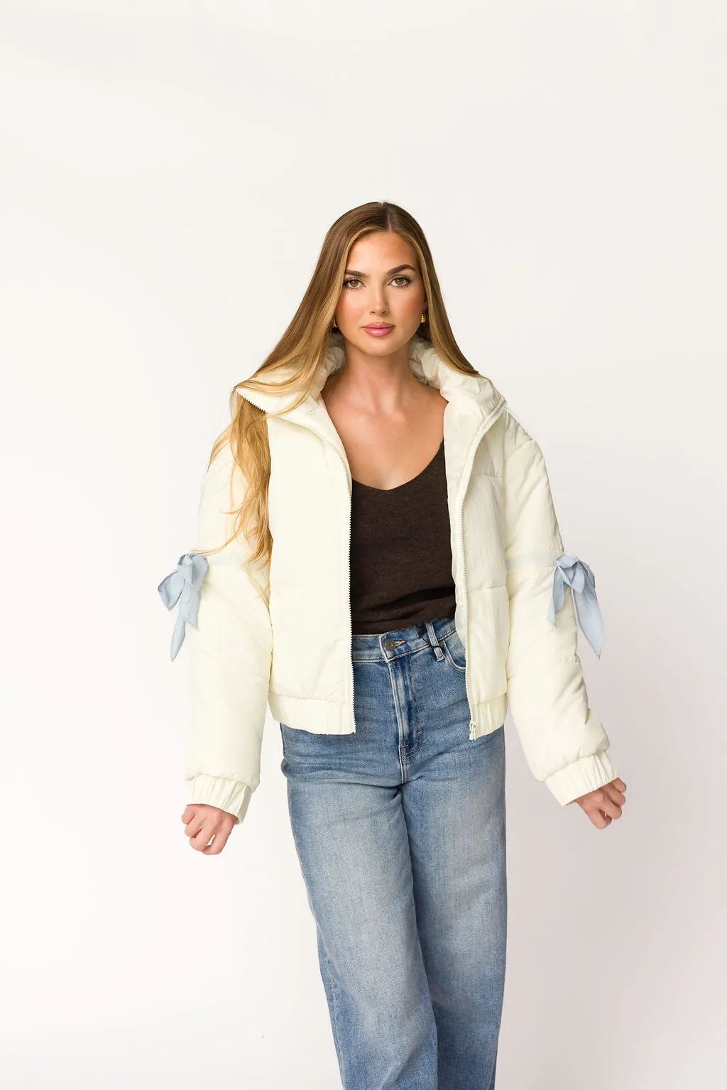 Andy Bow Cropped Puffer Jacket in Bone Classic Polo