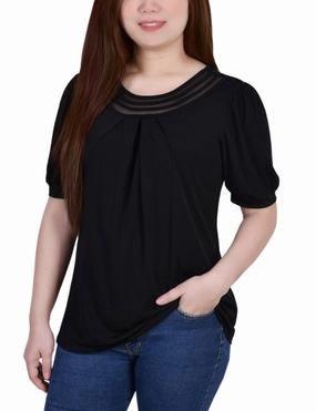 Short Puff Sleeve Sheer Inset Top WrinkleFree Finish Built In Filter Layer