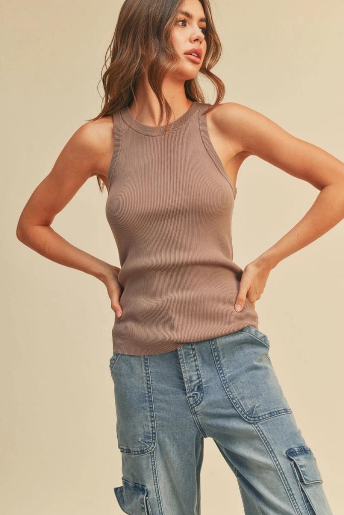 Chic Sweater LowMaintenanceMaterial Bella Ribbed Tank Top in Gray Mocha