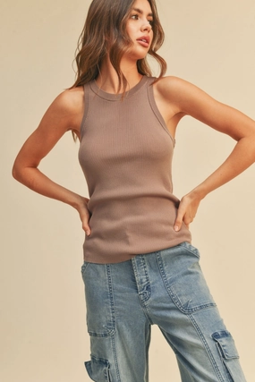 Chic Sweater LowMaintenanceMaterial Bella Ribbed Tank Top in Gray Mocha