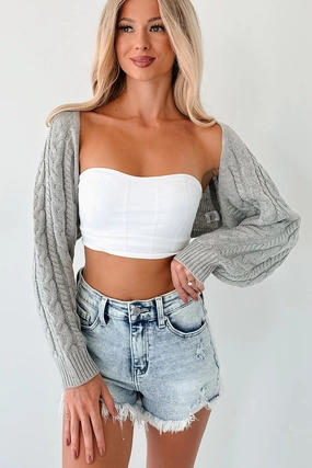 Four Way Stretch Thermal Insulation Layer Ease Your Mind Cable Knit Bolero Shrug (Heather Grey)