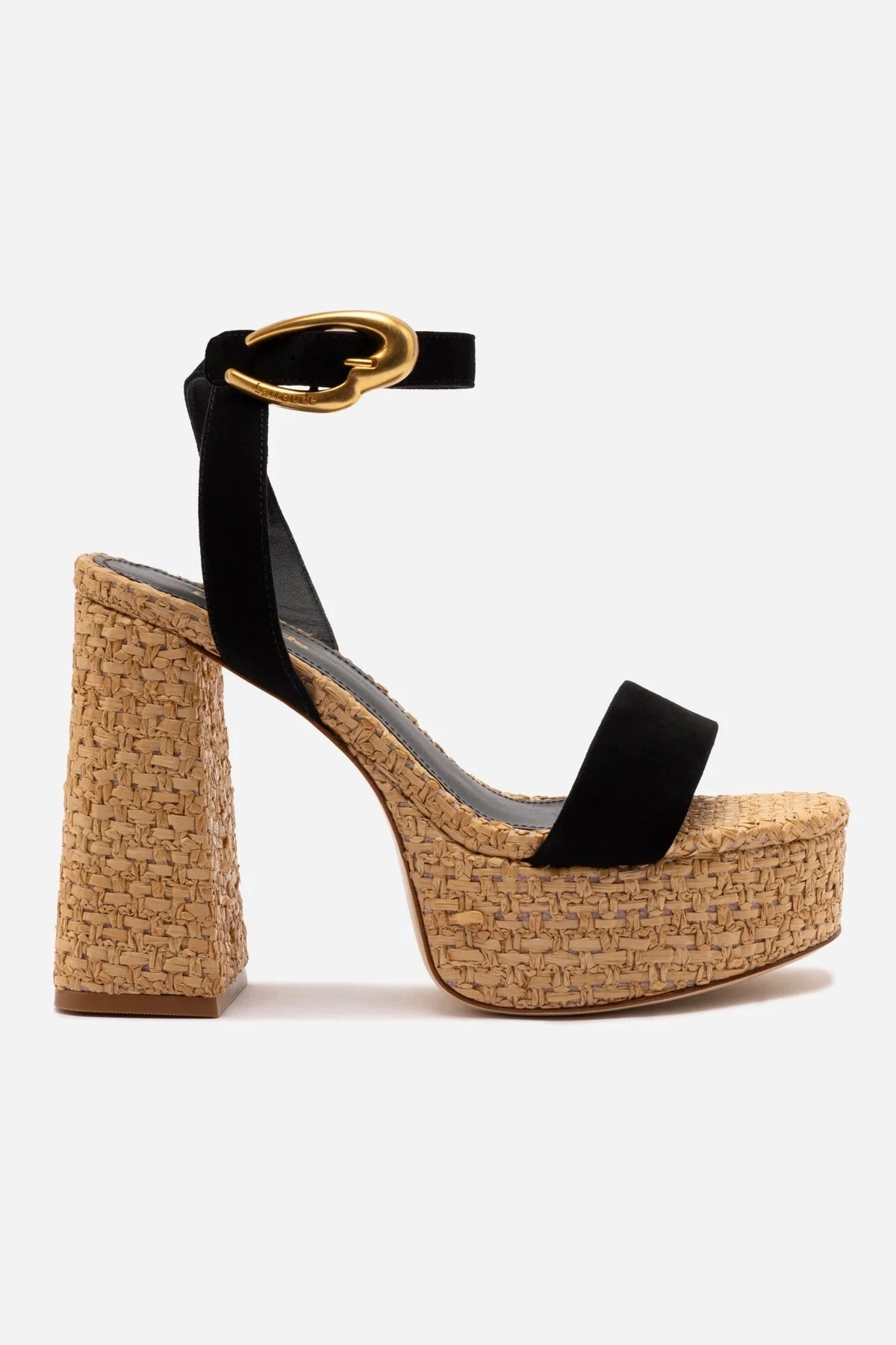 Teen Fun Airport Easy Dolly Verona Sandal In Black Suede and Natural Raffia