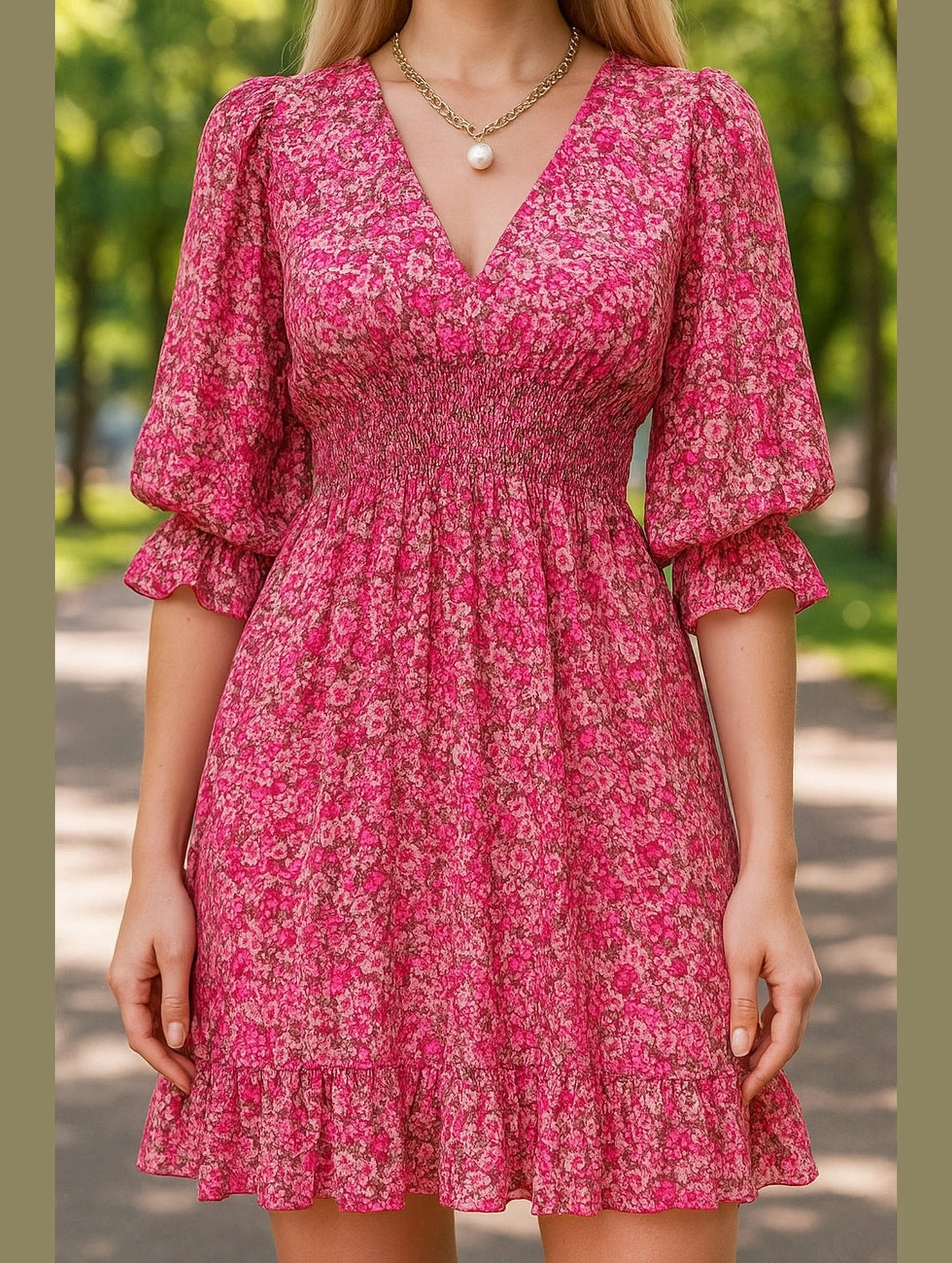 Boho Floral Print Midi Dress ??Short Sleeve Summer Tunic Water-Repellent-Finish