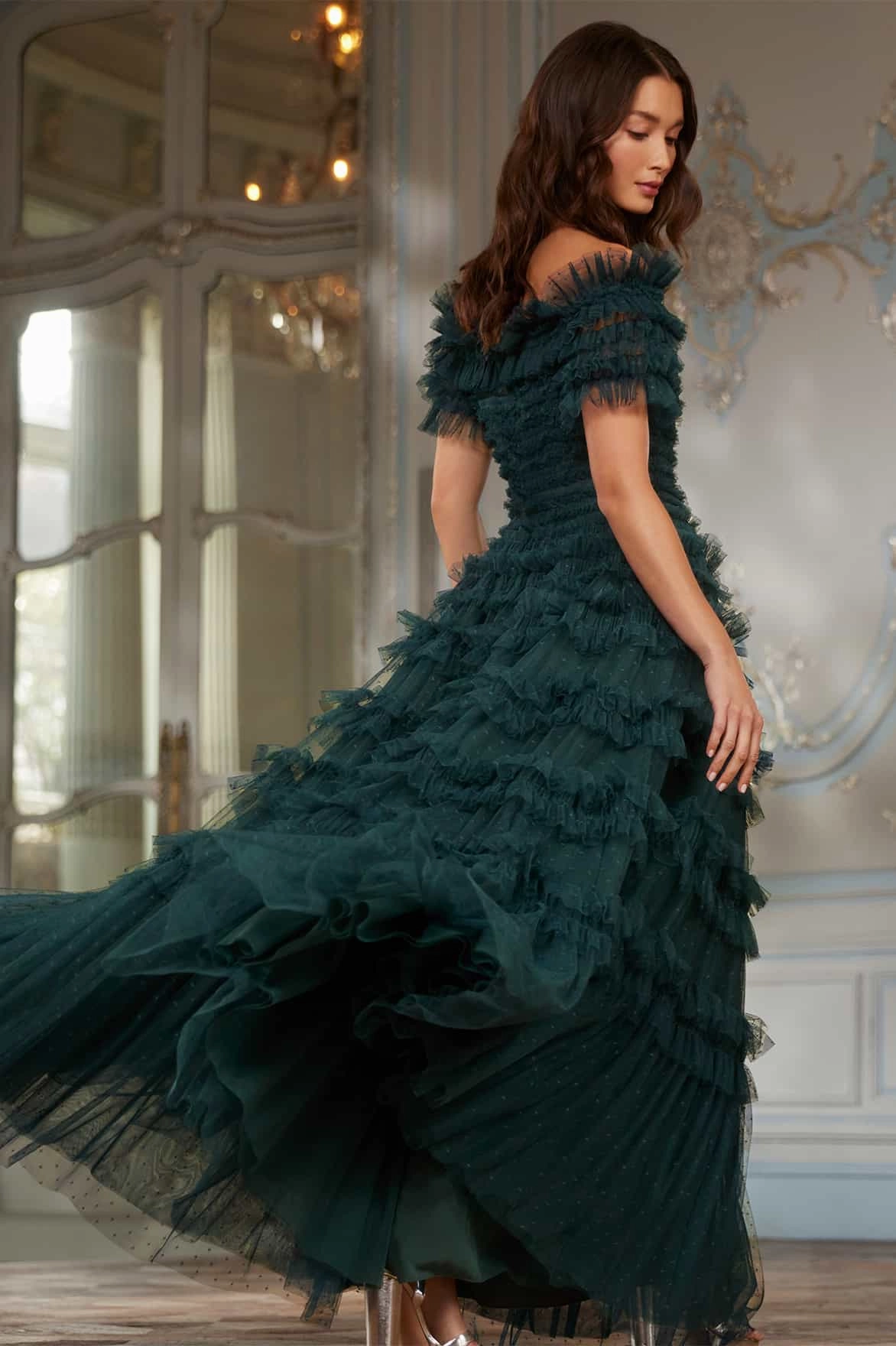 Lisette Ruffle Off Shoulder Gown Fashionable Layers Breathable Material