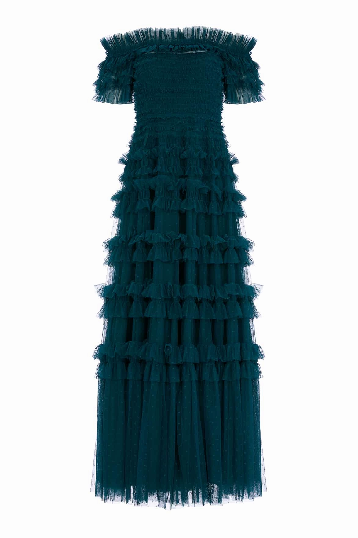 Feminine empire waist dress Lisette Ruffle Off Shoulder Gown