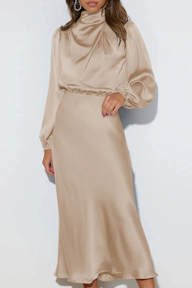 SATIN LONG SLEEVED LOOSE MAXI DRESS Warm Undertone