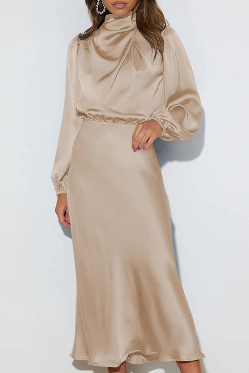 SATIN LONG SLEEVED LOOSE MAXI DRESS Boxy-Style Minimal Comfort