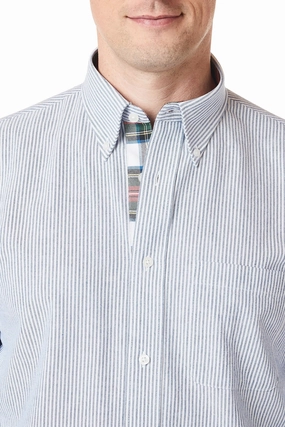 Chase Shirt Oxford Blue Stripe with Dress Stewart Trim Multipurpose Layering Piece