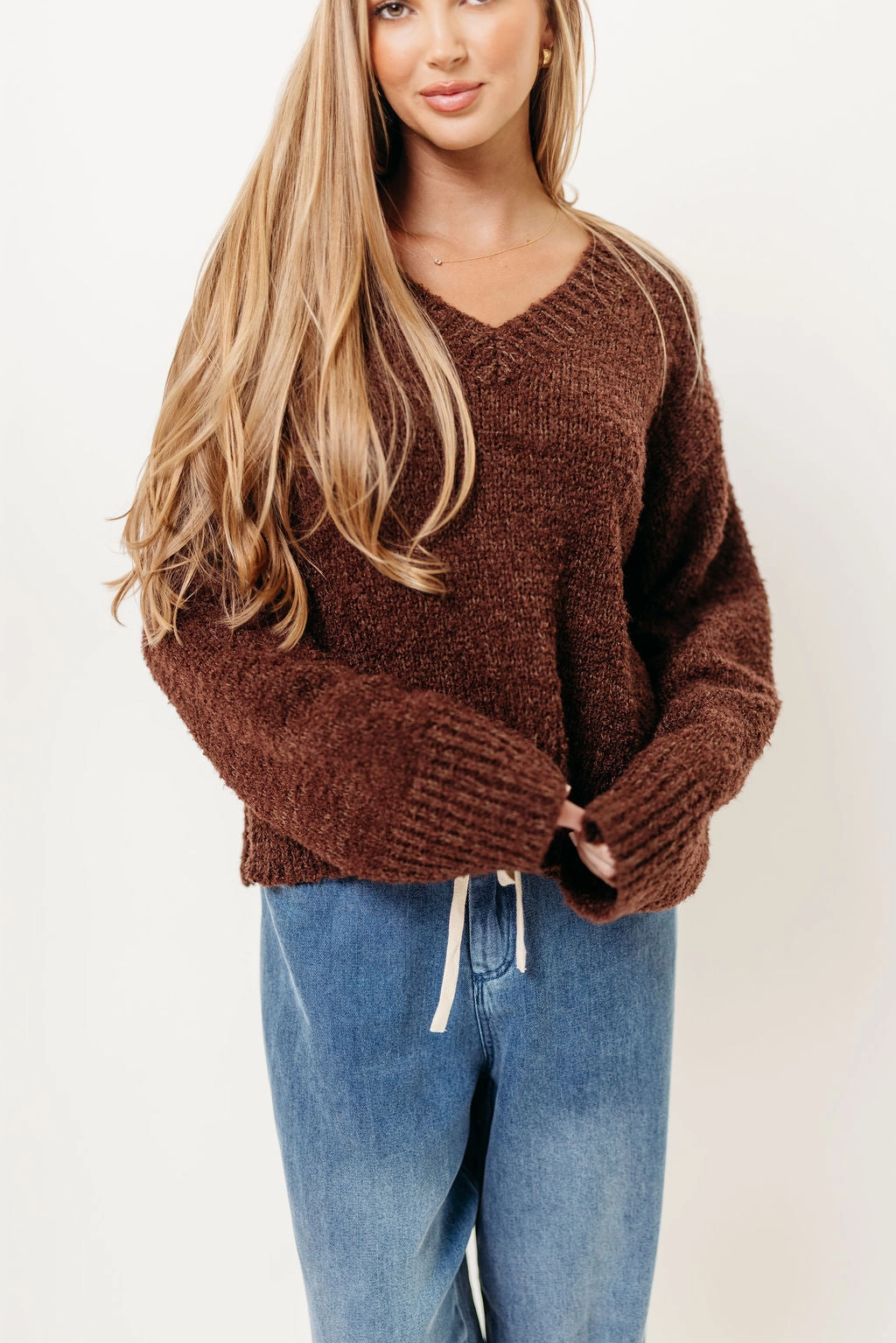 Adaptive Waistband Convertible Design Glen Sweater in Brown