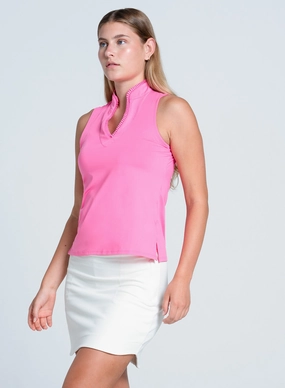 ColorfastMaterial VNeckline Pleated Placket Sleeveless