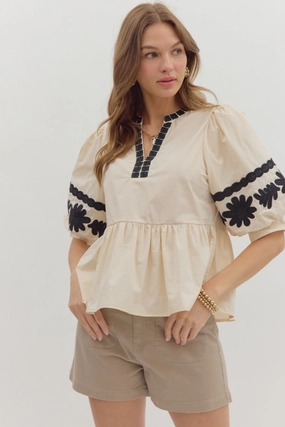 Lightweight Layering Option Louise Embroidered Peplum Top