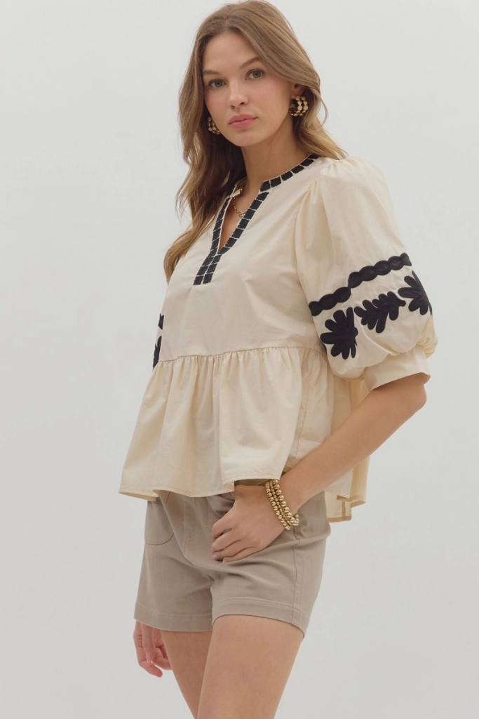 Oversized Fit Louise Embroidered Peplum Top