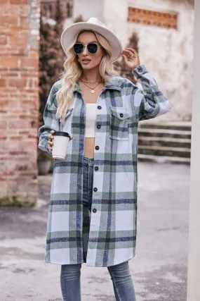 WOMEN CASUAL FLANNEL PLAID LONG BUTTON UP COAT Minimalist Silhouette Cut ZeroWastePattern