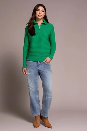 HiddenZipper Tribal Soft Zip-Up V-Neck Sweater in Fieldgreen