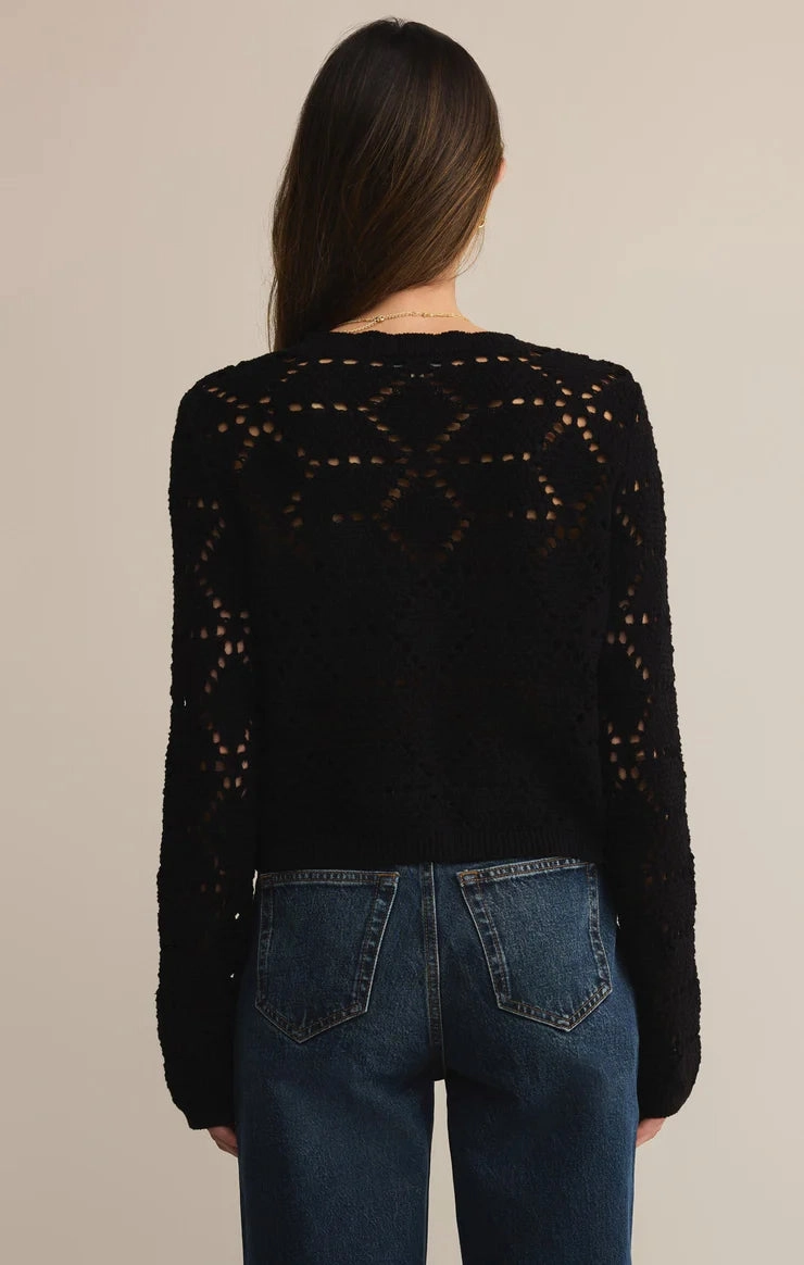 Z Supply Rosalyn Diamond Sweater Cardigan in Black WideNeckline