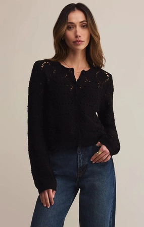 Double Stitched Hems Z Supply Rosalyn Diamond Sweater Cardigan in Black