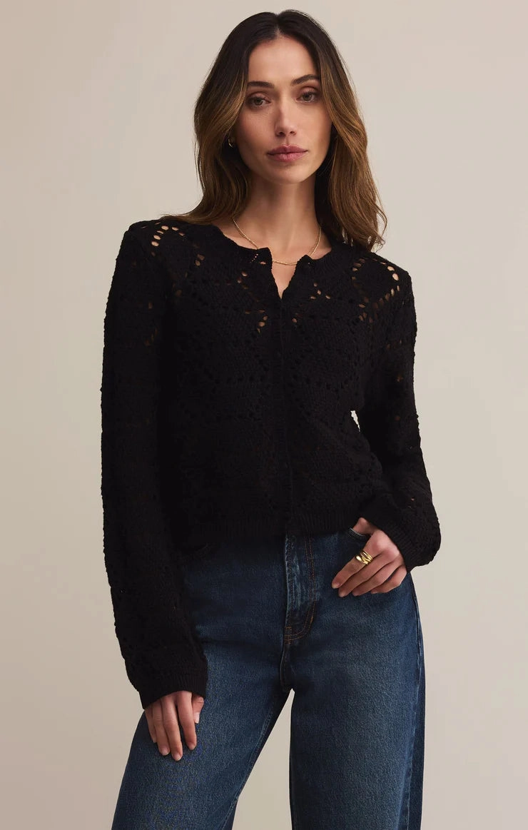 AntiOdorTreatment AntiStaticTreatment Z Supply Rosalyn Diamond Sweater Cardigan in Black