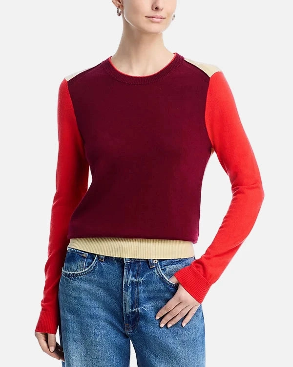 Taron Colorblock Crew Burgundy Multi Stretch Comfort CrossGrain Fabric