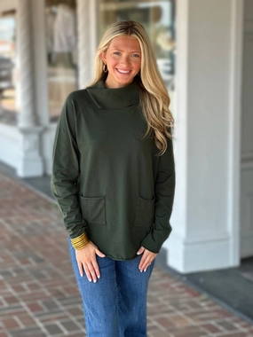 Smooth Interior Lining French Dressing Cowl Neck Sweater in Spruce