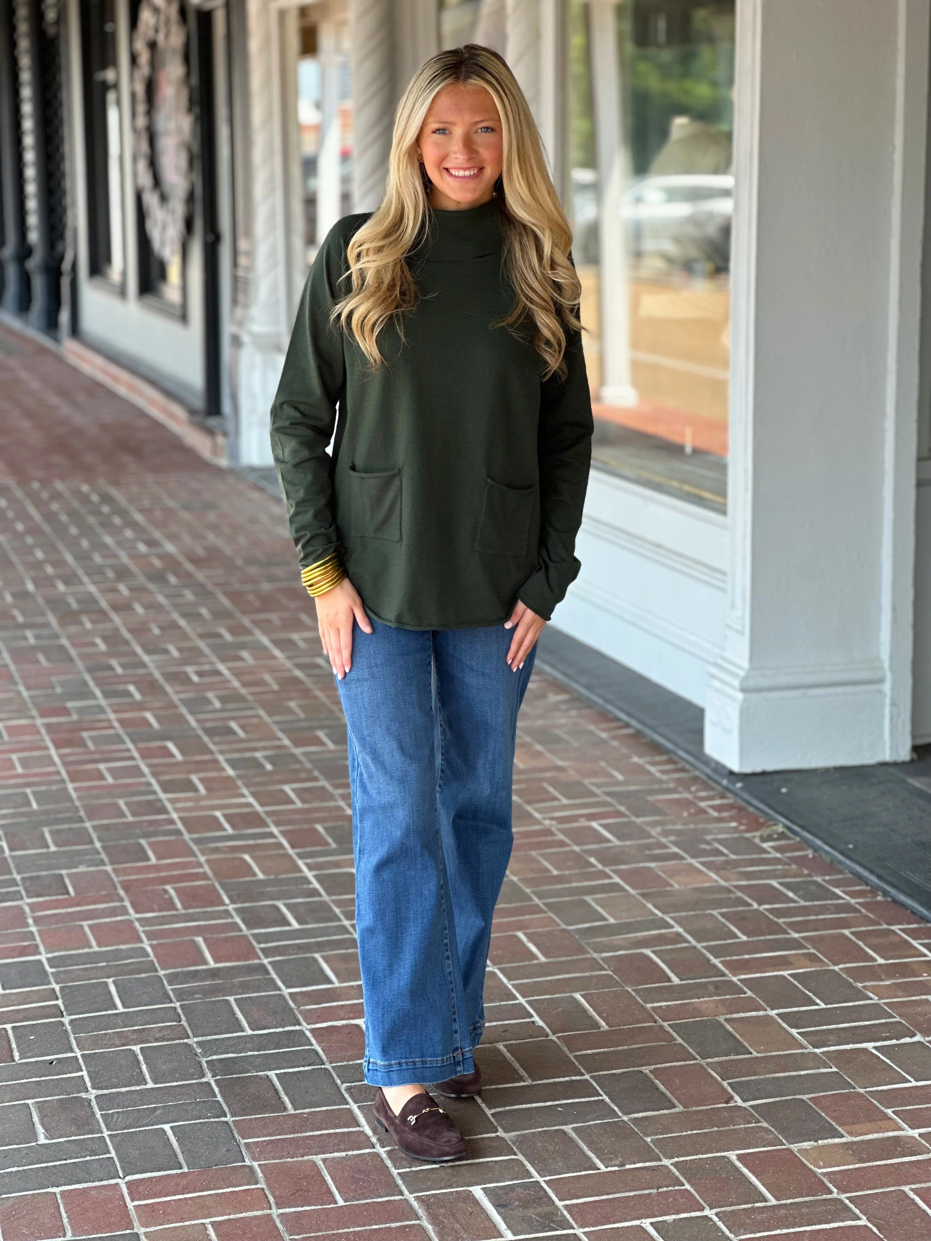 UV protection layer Brushed Interior French Dressing Cowl Neck Sweater in Spruce