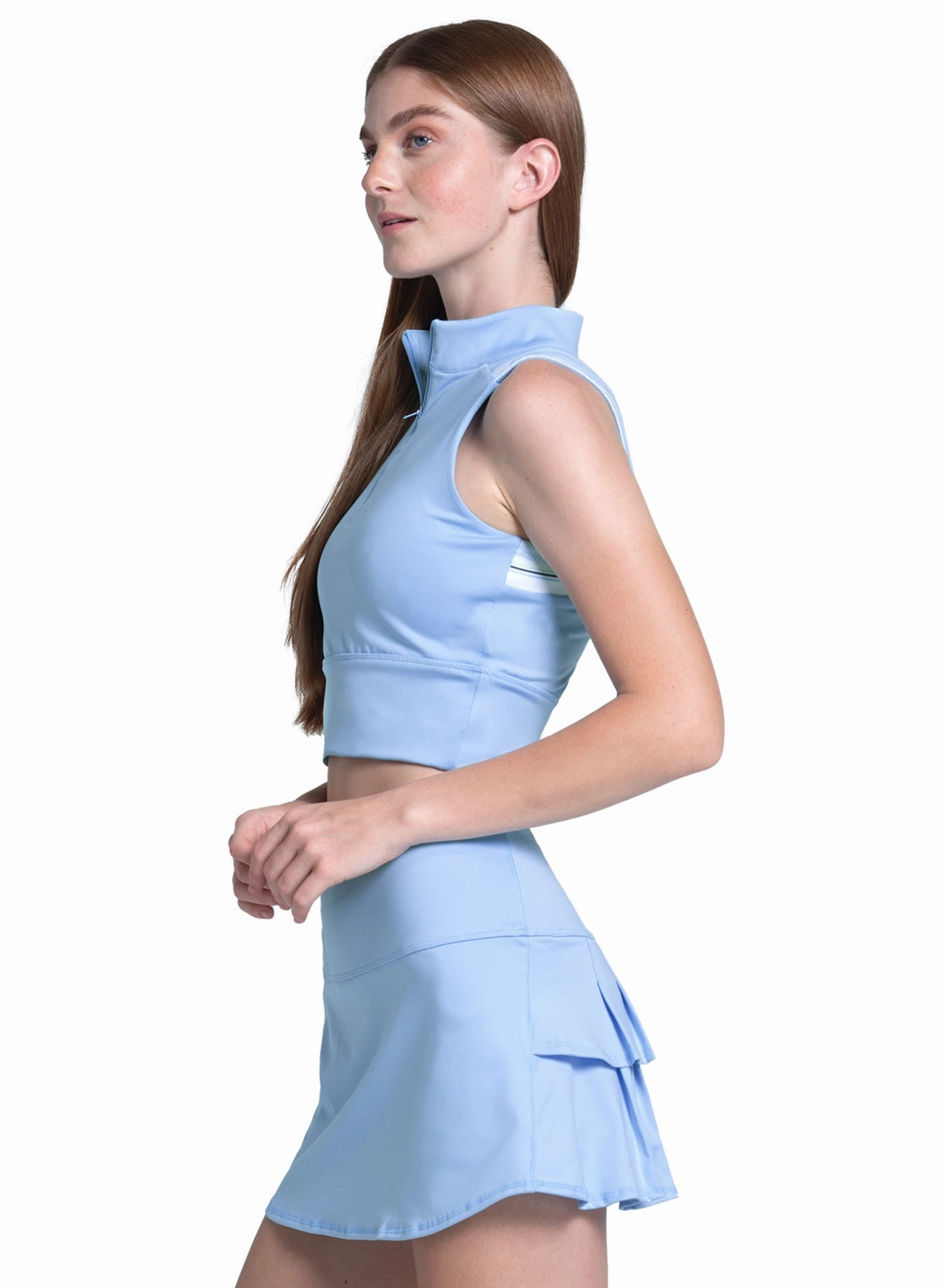 Edge Cut Crop Tank WrinkleResistant Fabric Ribbed Collar Design