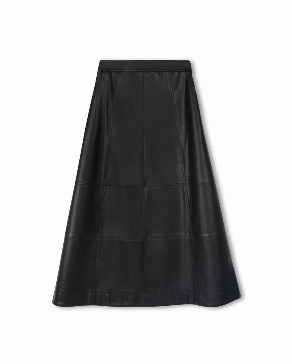 Slate Blk Leather Seam Detailed A Line Skirt W-21459 Simple Fashion