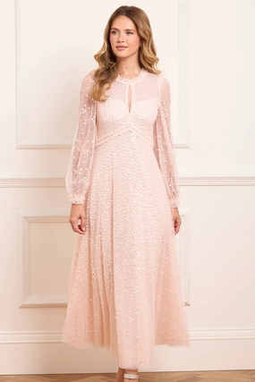 Dappled Sequin Long Sleeve Ankle Gown Pure Vibes