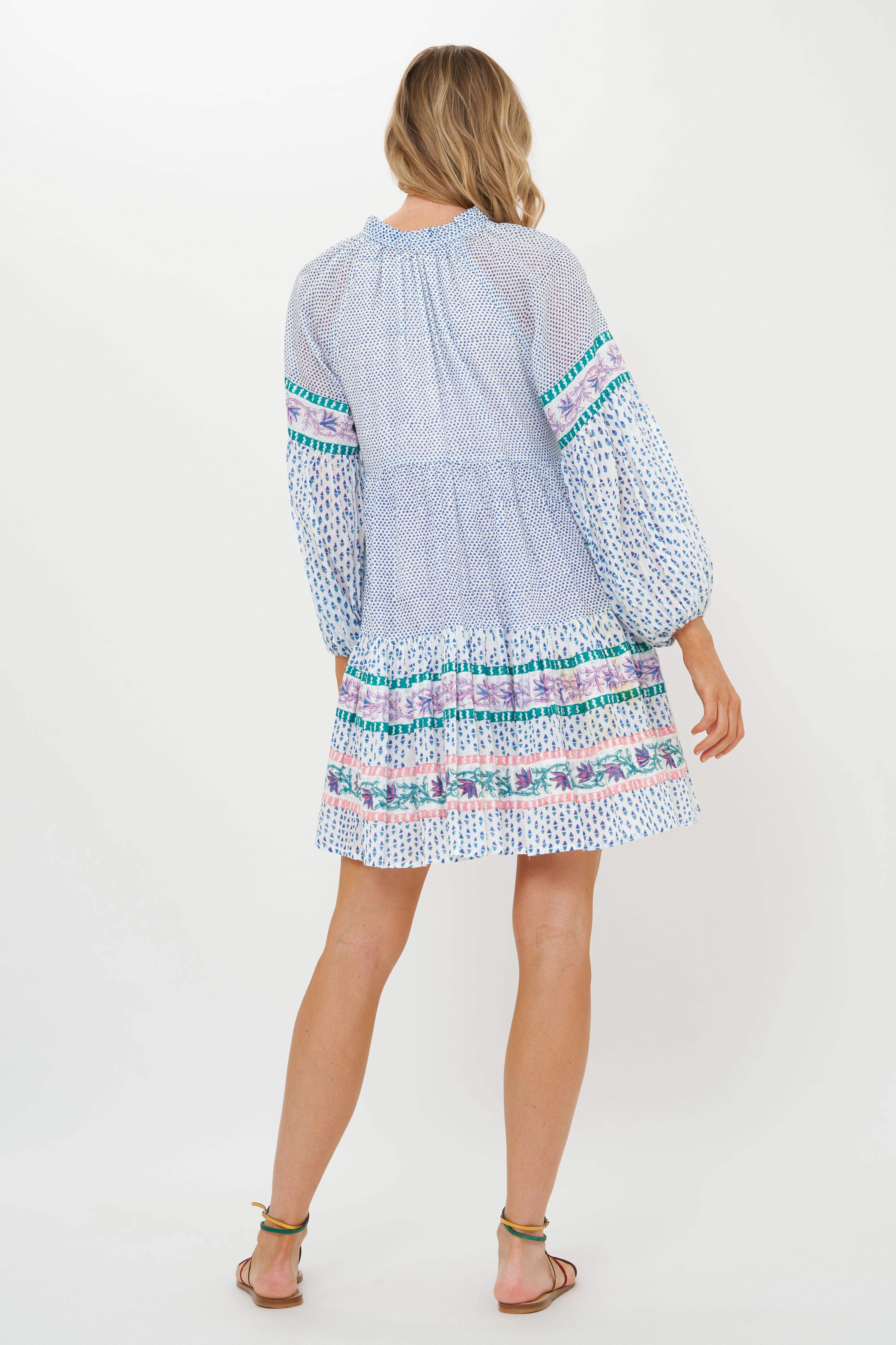 Balloon Sleeve Short Jungi Blue Dress Timeless Style Playful-Detail