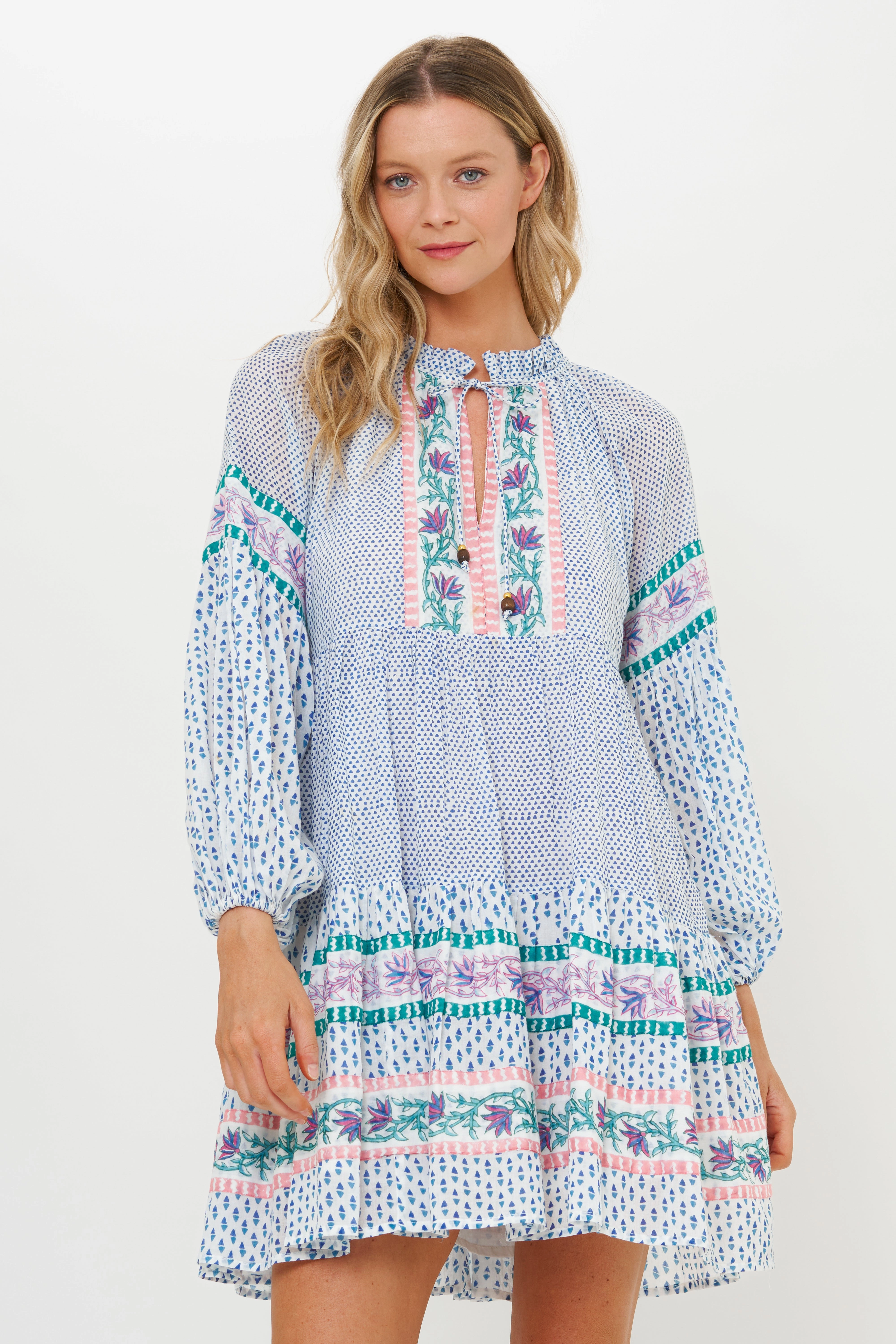 Balloon Sleeve Short Jungi Blue Dress Breeze Flow