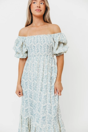 Livvy 100% Cotton Maxi Dress in Blue Foliage - Bump Friendly & Inclusive Sizing Asymmetric-Neck Tailored Wear
