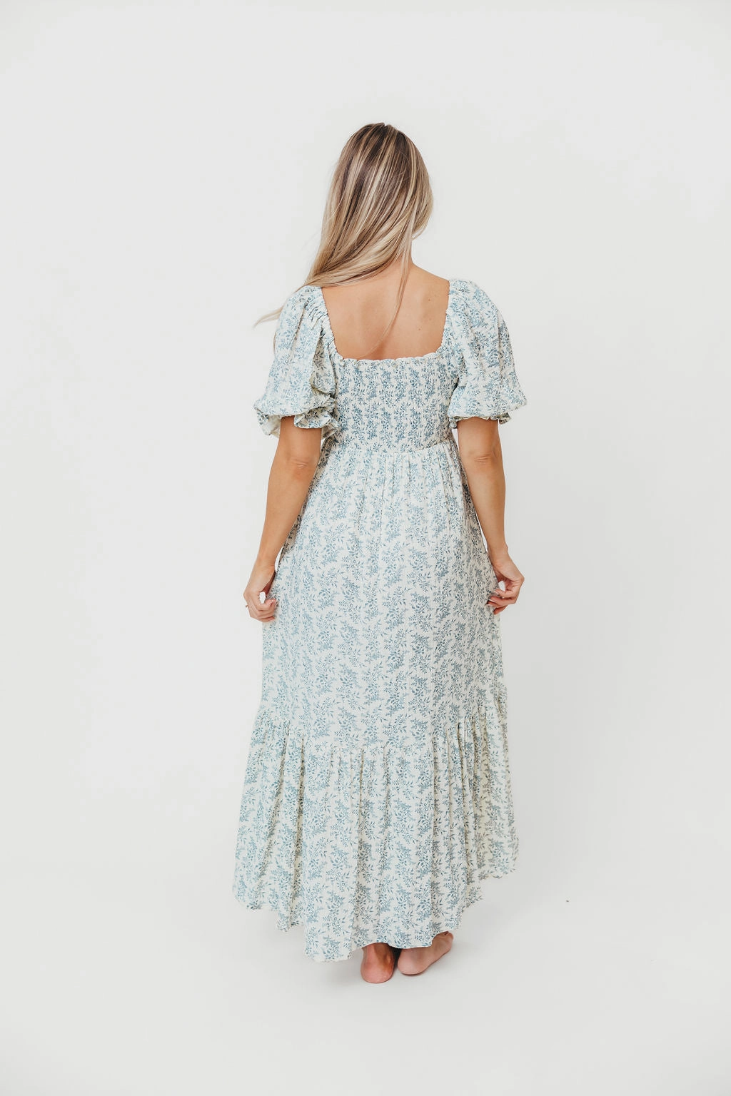 Livvy 100% Cotton Maxi Dress in Blue Foliage - Bump Friendly & Inclusive Sizing Polite Vibe