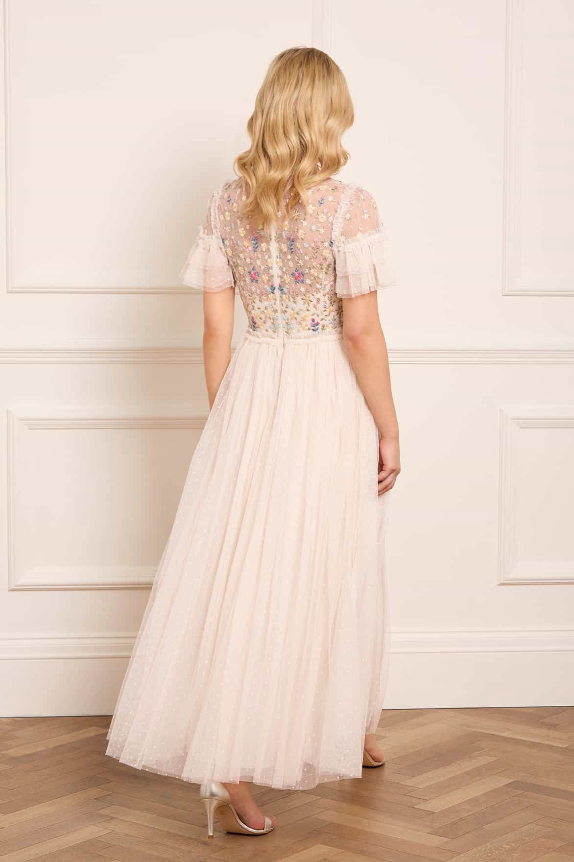 Winter Layering Wool-Blend Flowerbed Embroidery Bodice Round Neck Ankle Gown