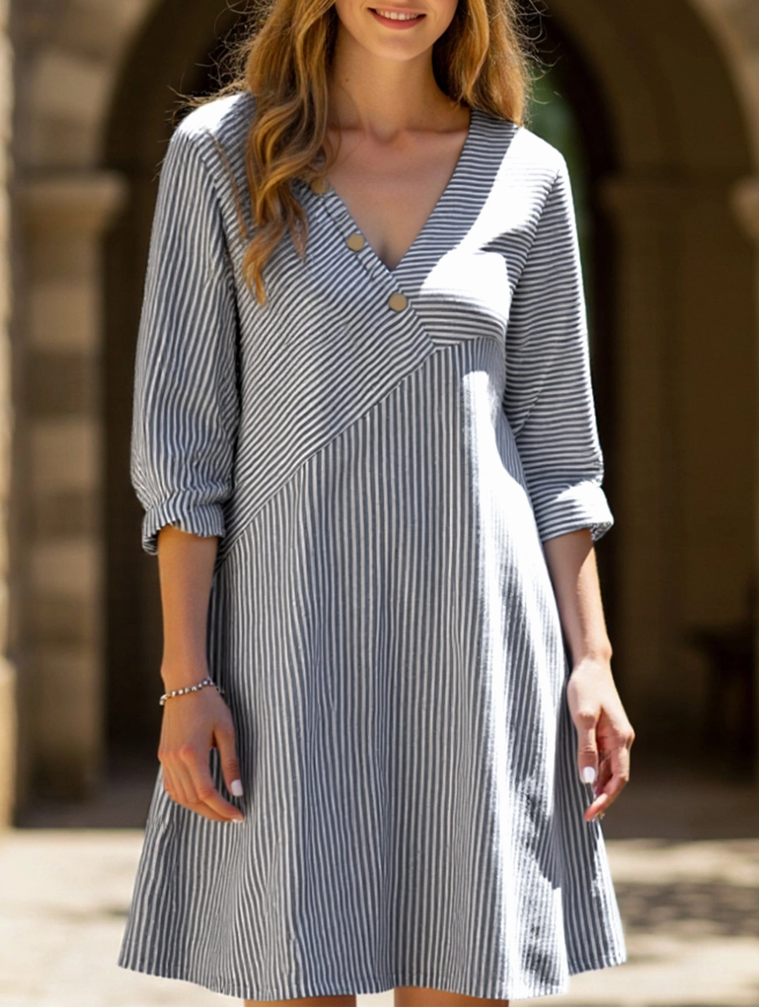 Fashion Look Striped V-neck casual dress