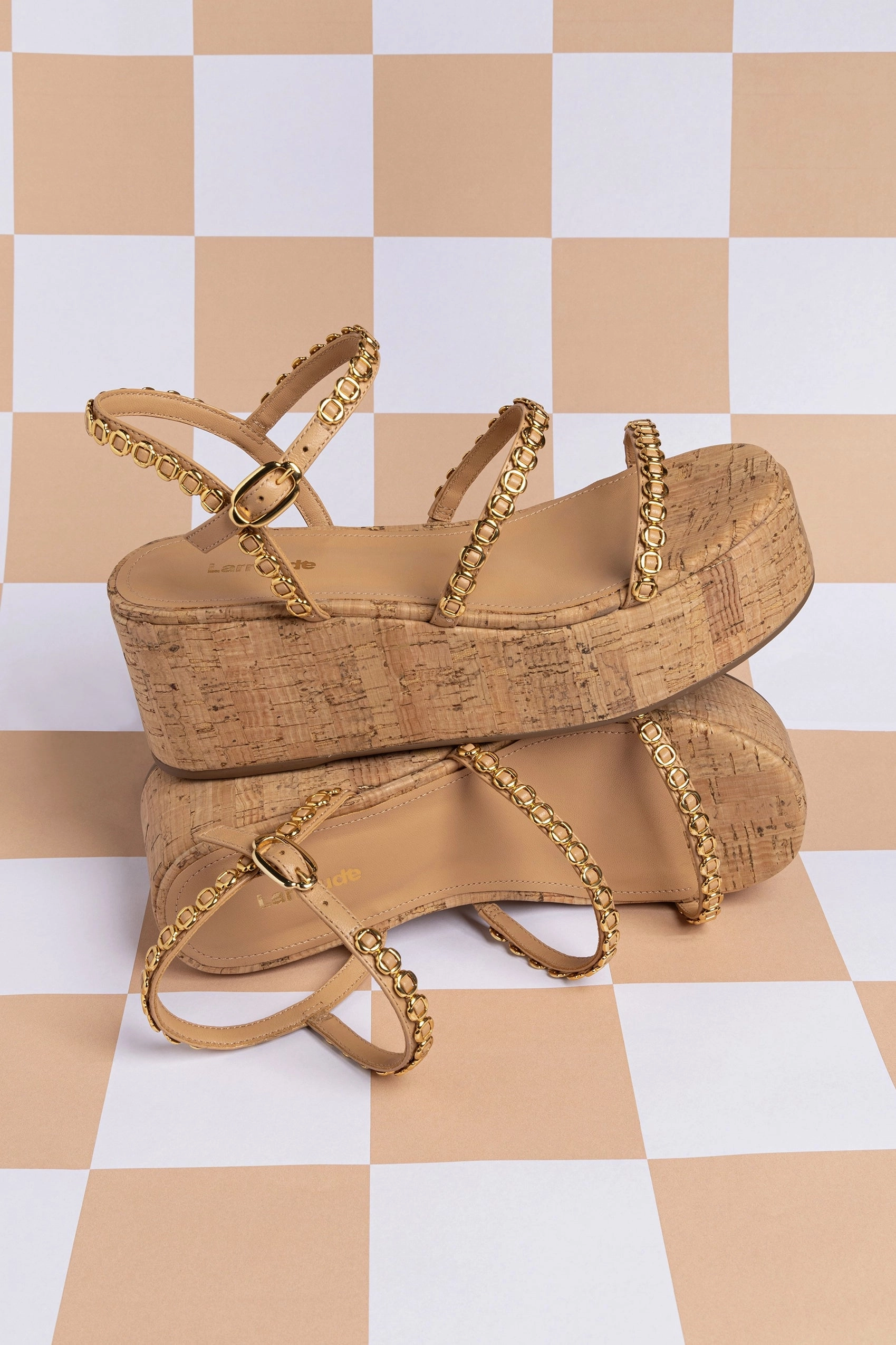 Gio Milanina Flatform In Tan Leather and Natural Cork Summer Heat