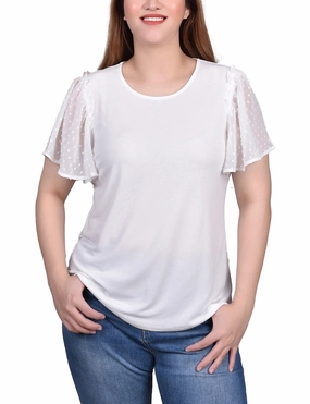 StainRepellentCoating Clip Dot Flutter Sleeve Top