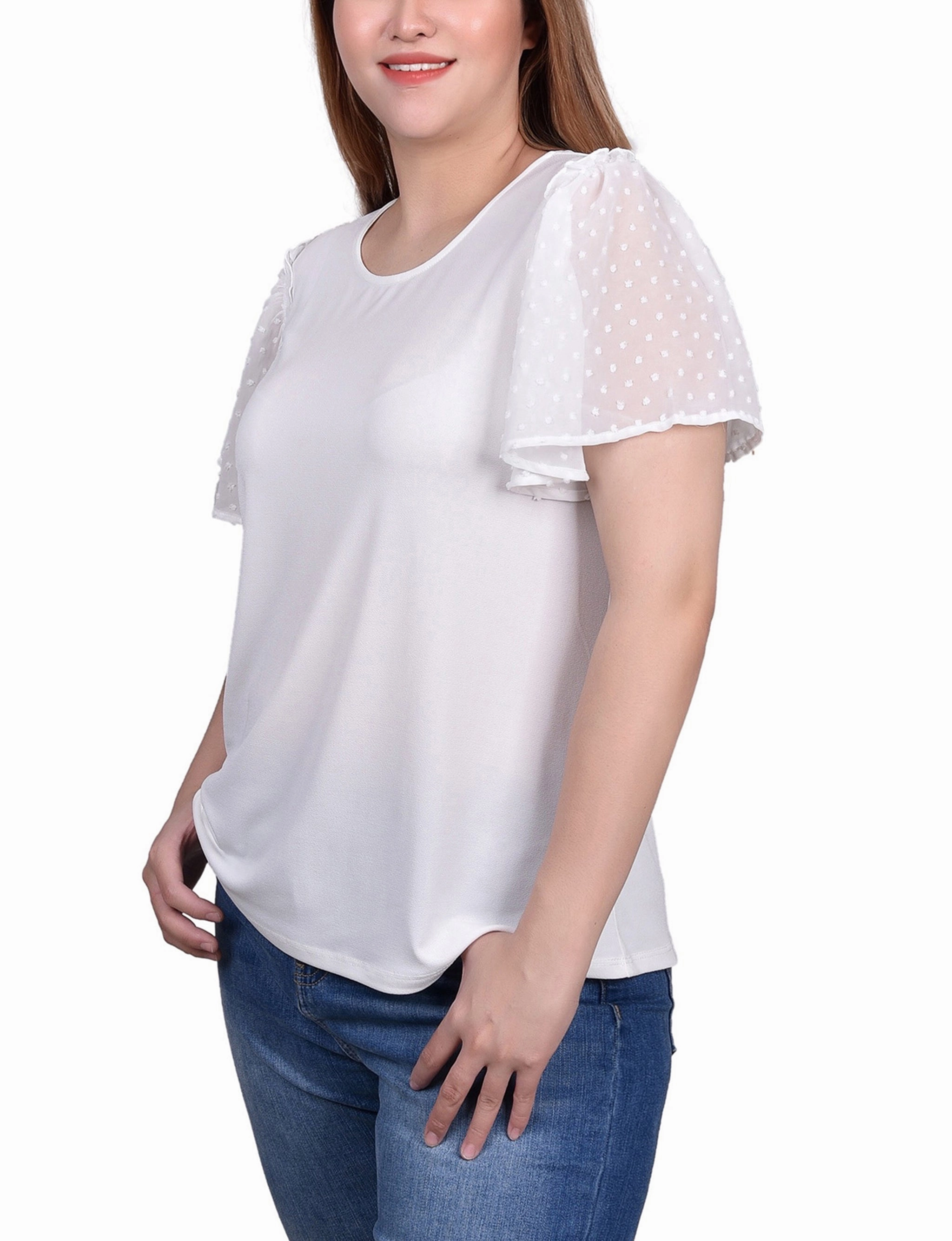 Clip Dot Flutter Sleeve Top NoTagLabel