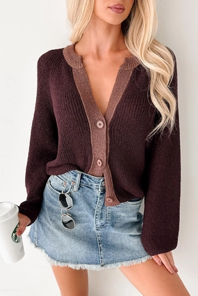 FadeResistant Dye WrinkleResistantTextile Healing My Heart Contrast Knit Cardigan (Burgundy)