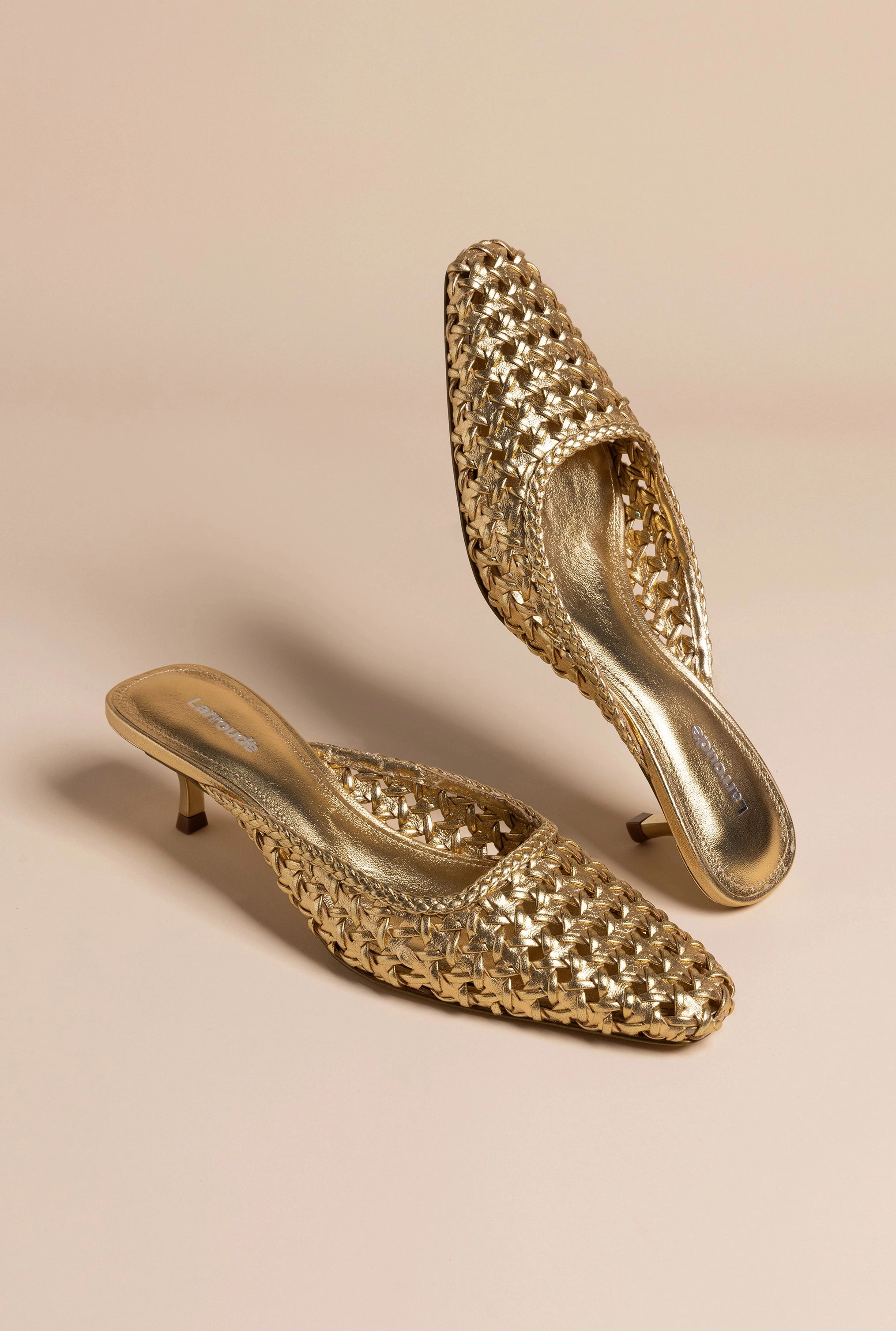 Amal Macrame Mule In Gold Metallic Leather New Drop